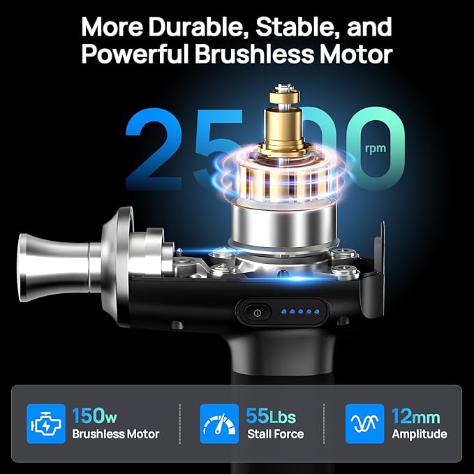 Professional Muscle Massage Gun Deep Tissue with Metal Head Therapy Portable Handheld Muscle Massager Percussion Back Body Masajeador 12mm Amptitude FSA Eligible &amp HSA Approved