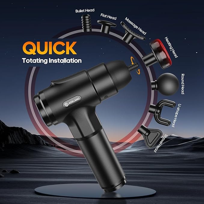 AERLANG Massage Gun with Heat Deep Tissue Back Massager Neck Massager for Pain ReliefMuscle Percussion Massage Gun Birthday Gifts for Men Women Dad him Handheld Message Gun with 7Heads&ampSilent