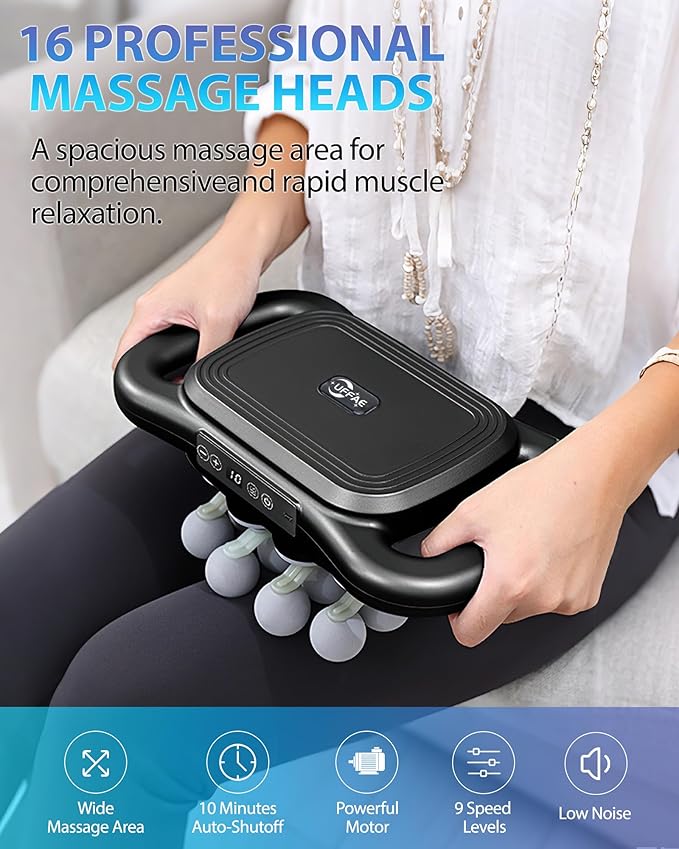 16-Head Massage Gun Deep Tissue Percussion Massager with 9 Modes &amp 9 Intensities 2600mAh Battery Back Massager for Pain Relief Deep Tissue for Muscle Pain Relief in Back Legs Shoulders