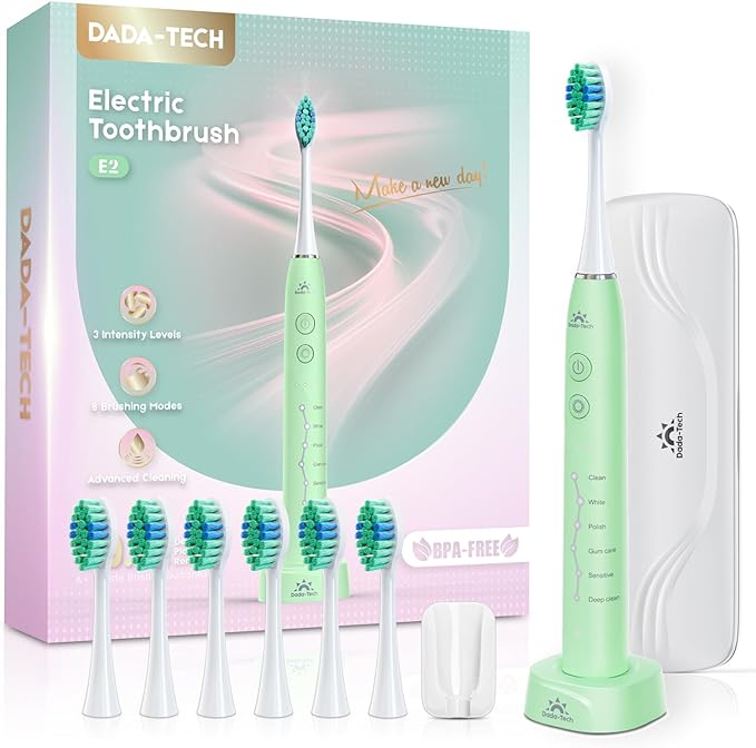 Electric Toothbrush for Adults Kids Electric Toothbrush Rechargeable Sonic Toothbrush Ultrasonic Toothbrush with Travel Case Holder &amp 7 Brush Heads 6 Modes &amp 3 Intensities 2-Minute Timer (G