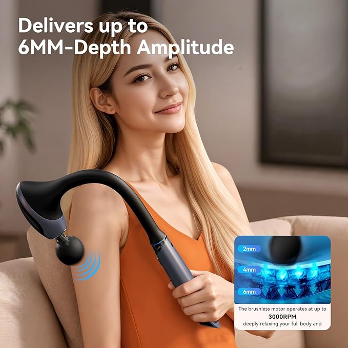 Massage Gun Pain Relief Deep Tissue Back and Neck Massager Removable handle Handheld Muscle Massage Gun for Back Shoulder ArmThigh Infinitely Adjustable Speed &amp 4 Silicone Replaceable Heads
