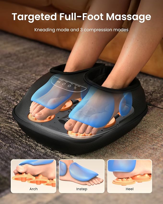 RENPHO Full Foot Massager with Heat 2026 New Upgrade 3 Air Compression Modes &amp Levels Kneading Shiatsu Foot Massage for Plantar Fasciitis &amp Neuropathy Birthday Gifts for Women Men Size up t