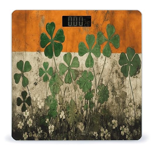 Clover on Flag Background Scale for Body Weight Highly Accurate Digital Bathroom Scale Sturdy Tempered Glass Weighing Scales with LCD Display Fashion Body Fat Smart Scales 400lb
