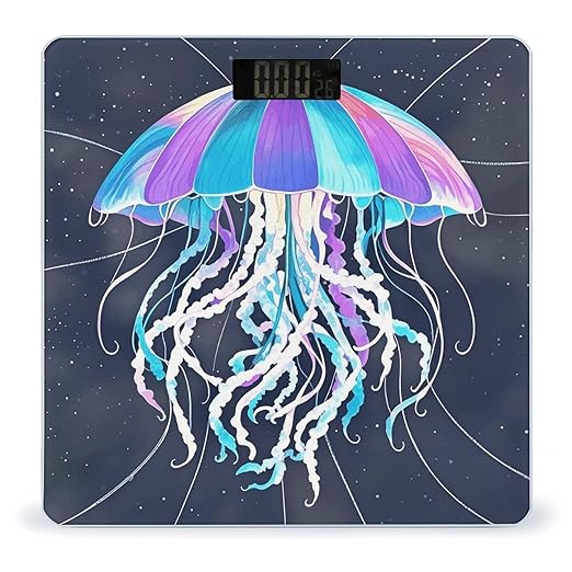 Jellyfish Pattern Digital Bathroom Scale for Body Weight Weighing Scale with Backlit LCD Display High Precision Measurements &amp Measures Weight Up to 180kg
