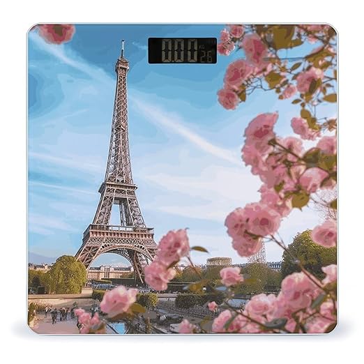 Paris Eiffel Tower with Flowers Bathroom Scale for Body Weight 400 Lb Weight Scale with High Precision Sensors Tempered Glass Highly Accurate Digital Weighing Machine for People