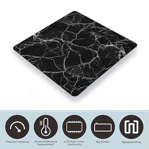 Black Marble Scale for Body Weight Highly Accurate Digital Bathroom Scale Sturdy Tempered Glass Weighing Scales with LCD Display Fashion Body Fat Smart Scales 400lb