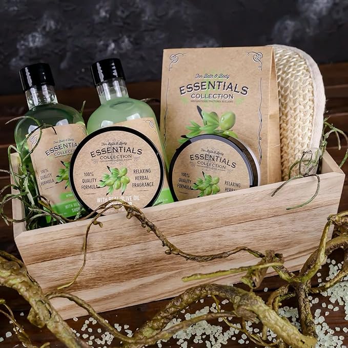 Gift Sets for Bath Spa Shower |6-piece wellness set|260ml shower gel 260ml bubble bath300g bath salt50ml body scrub50ml body lotionsisal pad feature: In wooden Basket.