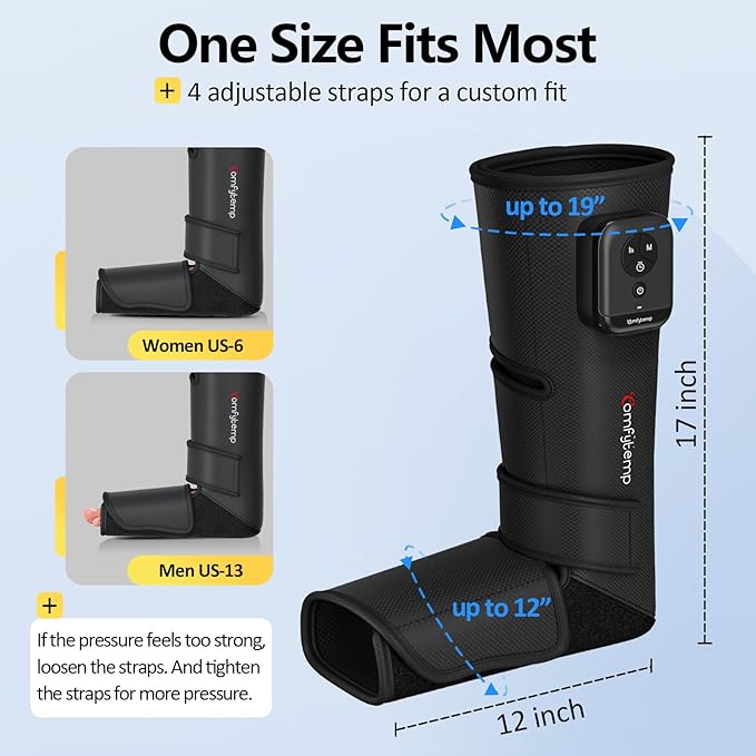 Comfytemp Air Compression Therapy Device K1011 Cordless Leg Massager for Circulation and Pain Relief Portable Foot and Calf Massage Boot Christmas Gift for Dad Men Mom Women Seniors (1 Pack)