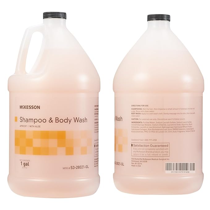 McKesson Body Wash and Shampoo - 1  Gallon Bulk Refill Full Body Wash with Aloe Apricot Scent - Sensitive Skin &amp Hair 2‑in‑1
