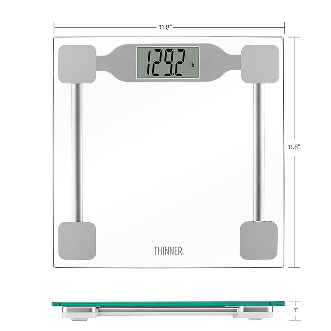 Thinner by Conair Scale for Body Weight Digital Bathroom Scale in Clear Tempered Glass