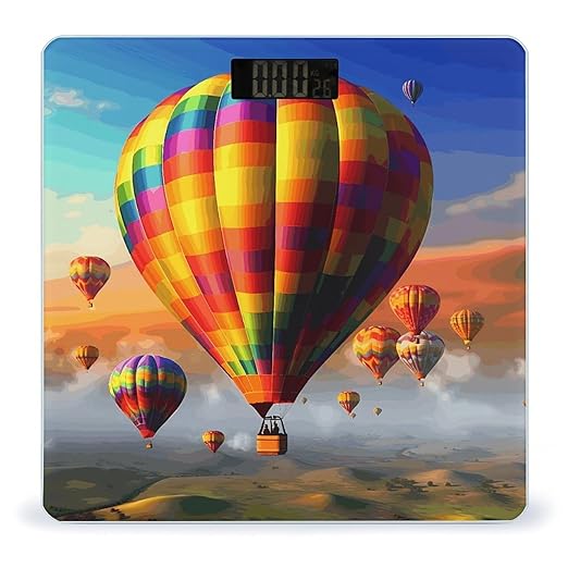 Hot Air Balloons Weight ScaleClear LED Display Bathroom Digital Weighing ScaleTempered Glass Digital Bathroom Scale for Body Weight Capacity Up to 400 Lbs