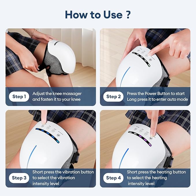 IeBilif Cordless Knee Massager with Heat 5 Vibration Modes &amp 3 Heating Levels 6 Silicone Massage Heads Adjustable Double Straps Portable Heated Knee Massager Gifts for Men Women
