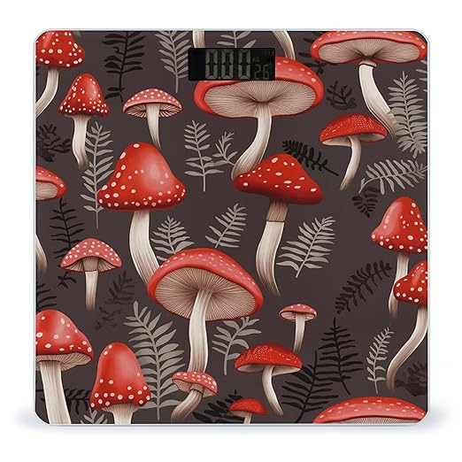 Red Mushrooms1Scale for Body Weight with LCD High Precision Weighing Scales Fashion Sturdy Tempered Glass Weight Scales Easy-to-Read Digital Bathroom Scale for Daily 400lb