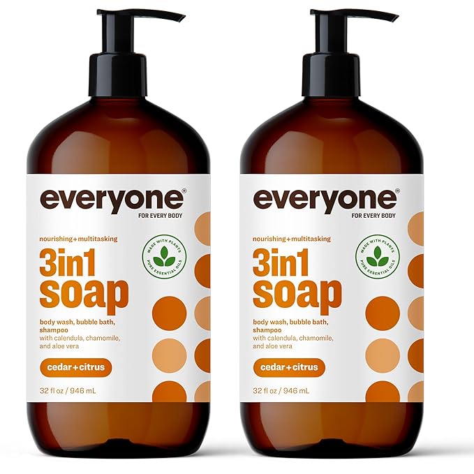 Everyone 3-in-1 Soap Body Wash Bubble Bath Shampoo 32 Ounce (Pack of 2) &amp 3-in-1 Soap Body Wash Bubble Bath Shampoo 32 Ounce (Pack of 2) Cedar and Citrus