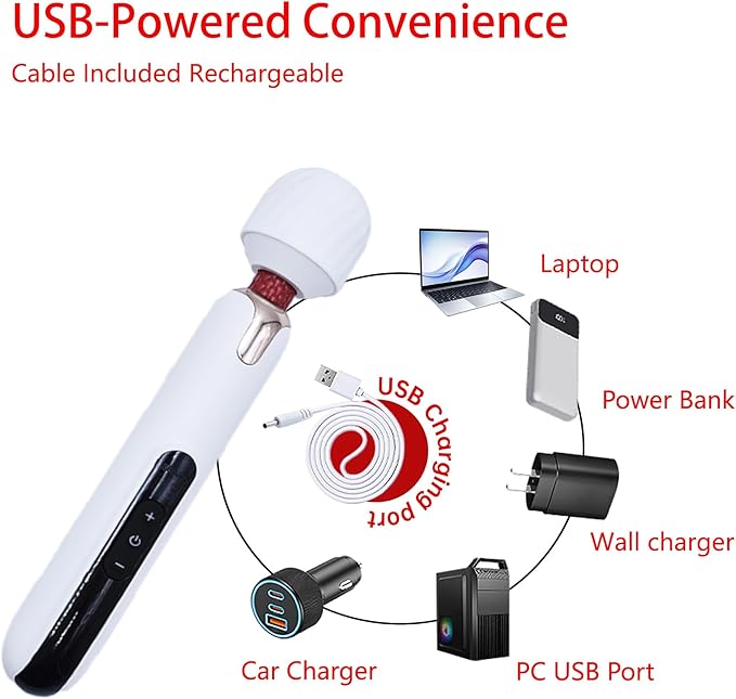 Electric Back Massager Handheld Deep Massager Muscle Relaxation Long Handle Big Cordless Rechargeable with Multiple Speeds White