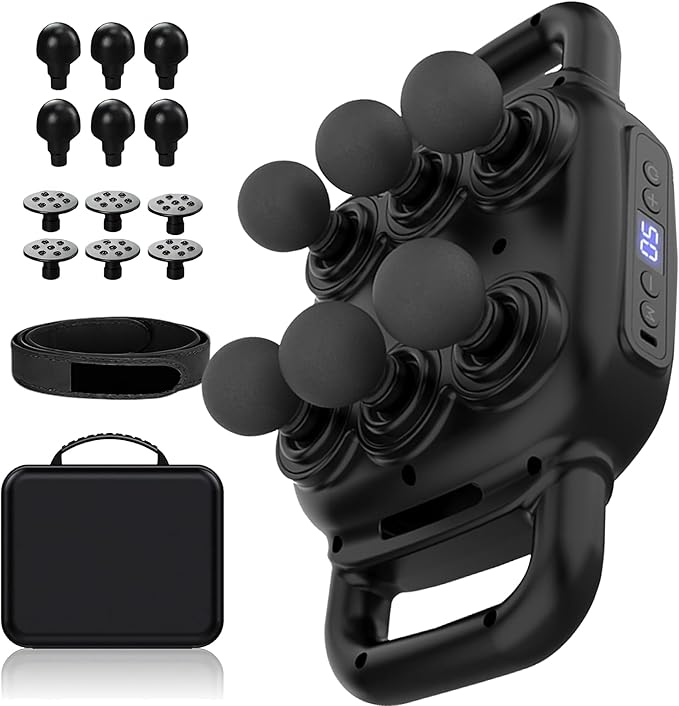 Six Head Massage Gun 50 Intensity Levels &amp 9 Massage Modes Equipped with 3 Different Massage Heads Massage Gun with Adjustable Belt Ideal Gifts for Women Men Mom and Dad