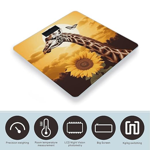 Giraffe and Sunflower Scale for Body Weight Accurate Digital Bathroom Scale Toughened Glass High Precision Scales Smart Weight Scales with Large LCD Backlight Display Weighing Machine