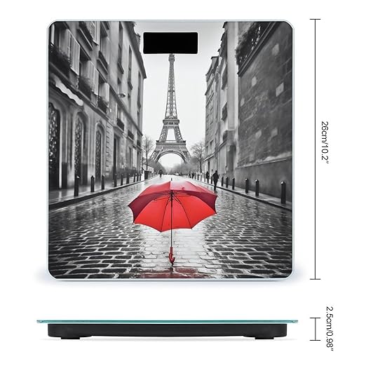 Eiffel Tower Paris Red Umbrella Scale for Body Weight Sturdy Tempered Glass Weighing Scales with LCD Display Accurate Digital Bathroom Scale Convenient Body Fat Smart Scales Easy Read