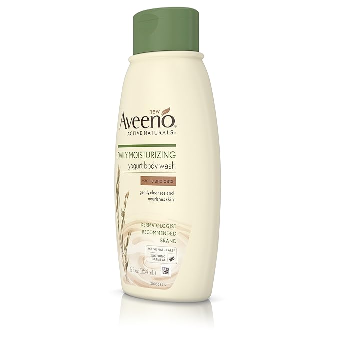 Aveeno Daily Moisturizing Yogurt Body Wash for Dry Skin with Soothing Oat &amp Vanilla Scent Gentle Body Cleanser 12 fl. oz (Pack of 3)