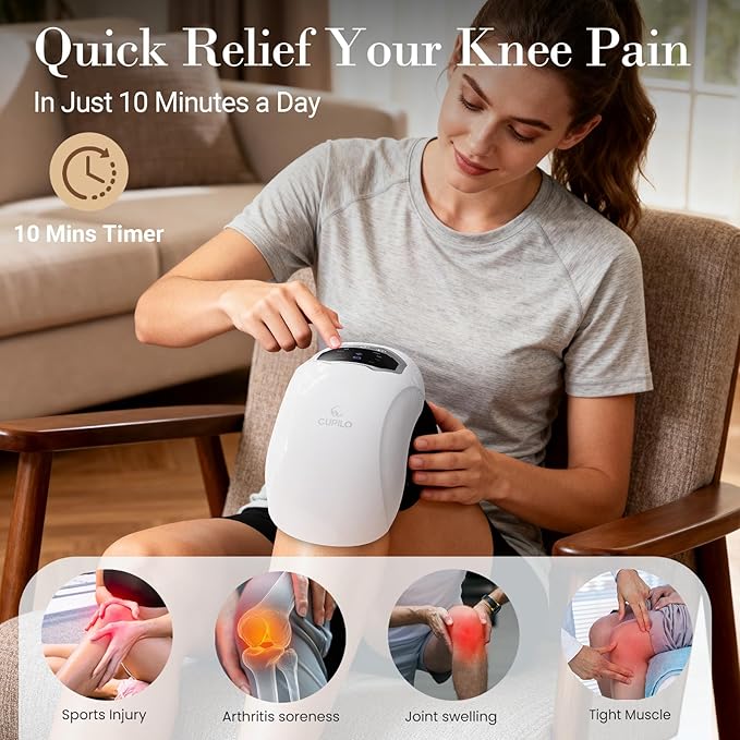 Knee Massager with Heat and Vibration - FSA Eligible HSA Approved - Portable Cordless Knee Massagers for Knee Pain Relief Gifts for Mom Dad Grandpa Grandma The Elderly Seniors Parents