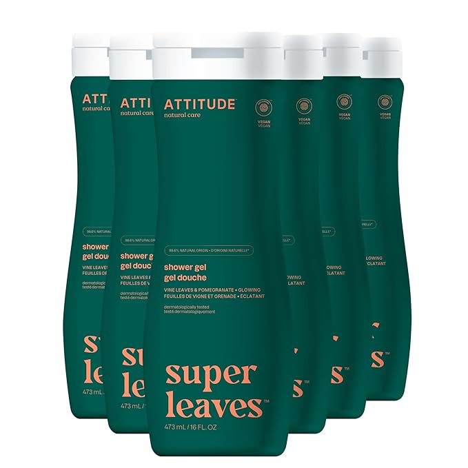 ATTITUDE Body Wash EWG Verified Shower Gel Dermatologically Tested Plant and Mineral-Based Vegan Personal Care Products Red Vine Leaves 16 Fl Oz (Pack of 6)