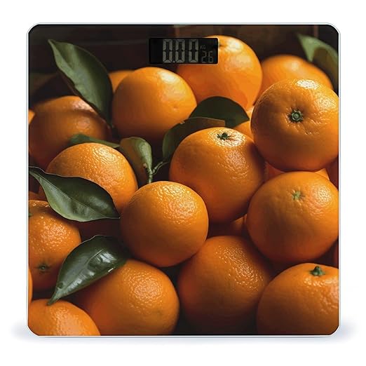 Pile of Oranges Bathroom Scale for Body Weight Bathroom Weighing Scale with Backlit LCD Display Highly Accurate Measures Weight Up to 180kg