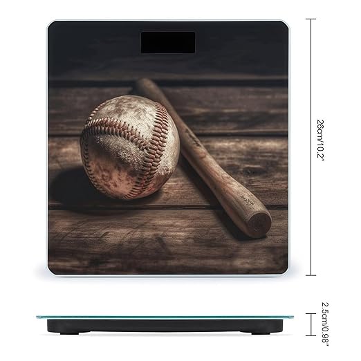 Baseball on Wooden Scale for Body Weight Safe Rounded Corners Tempered Glass Digital Bathroom Scale LED Display 400lb Capacity Weight Scales with High Precision Sensors
