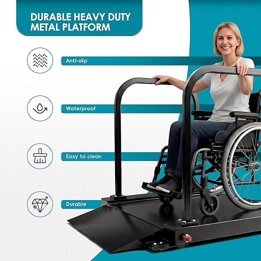 Double-Side Handle Wheelchair Scale with Dual Extended Detachable Ramp for Home Use Portable Heavy Duty Digital Medical Scale Weighing Platform 1000lbs x 0.2lbs