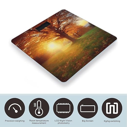 Autumn Sunset Digital Bathroom Scale for Body Weight Weighing Scale with Backlit LCD Display High Precision Measurements &amp Measures Weight Up to 180kg