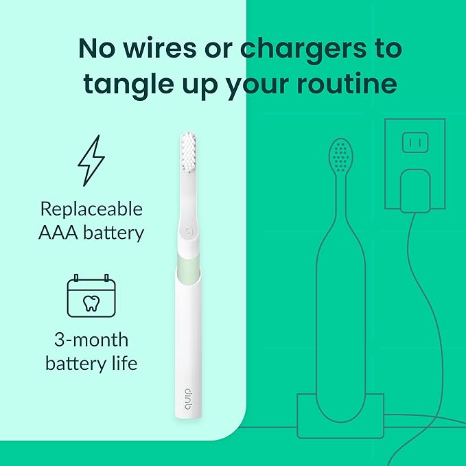 Quip Sonic Electric Toothbrush for Adults - Time Travel &amp Soft Bristles with Travel Case &amp Replacement Brush Head - 3 Month Battery Life Plastic Handle - Sage