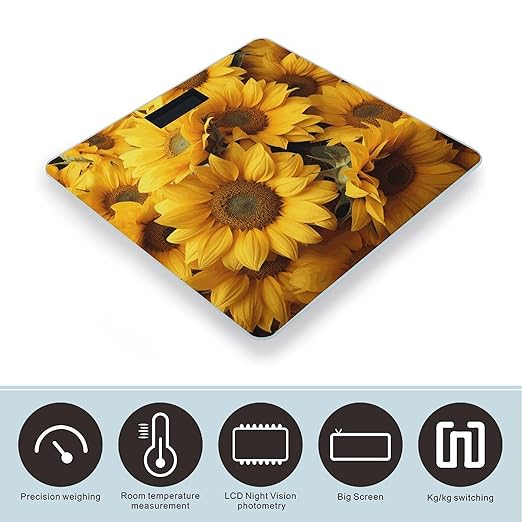 Many Sunflowers Bathroom Scale Ultra-Bright Liquid Crystal Screen Weight Scale Accurate Bathroom Body Scales for Body Weight Bathroom Pet Home Bedroom Gift-Giving