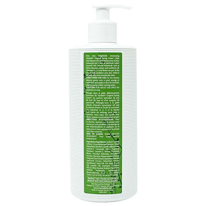 Vitabath Original Spring Green Moisturizing Bath &amp Shower Gel Wash Intoxicating Botanical Skin Rejuvenation Hydrating Dry Skincare Body Cleanser &amp Foaming Gelee - 21 oz