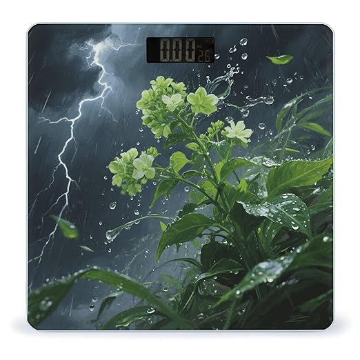 Green Floral Plant Bathroom Scale for Body Weight LCD Display Digital Bathroom Scale Tempered Glass Bathroom Weight Scales Fashion Smart Scales for Home Bedroom 400 Lb