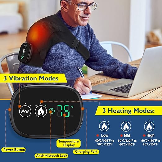 Cordless Shoulder Heating Pad FSA Eligible HSA Approved Heated Shoulder Brace with Vibration Shoulder Massager for Men Women Pain Relief