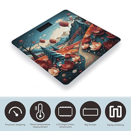 Paper Cutting Painting Scale for Body Weight Anti-Slip Digital Bathroom Scale Sturdy Toughened Glass Weighing Scales High Precision Safe Rounded Corners Smart Scales