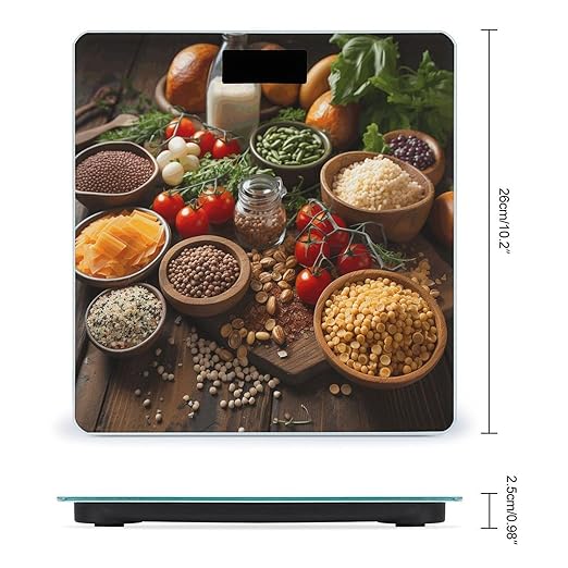 Farmhouse Food Pictures Scale for Body Weight Anti-Slip Tempered Glass Digital Bathroom Scales Clear LCD Display Weighing Scale Safe Rounded Corners Smart Scales