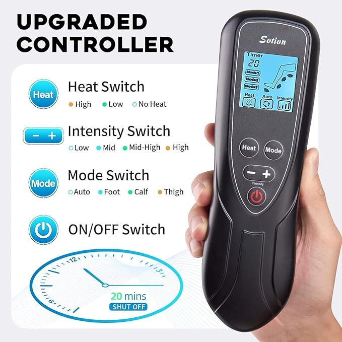 Leg Massager for Circulation and Pain Relief FSA HSA Eligible Air Compression Foot Massager with 3 Heat Levels 4 Modes 4-in-1 Foot Calf Knee &amp Thigh Knee Heating Therapy Gift for Mom Dad