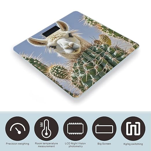 Mexican Llama Cactus Scale for Body Weight Highly Accurate Digital Bathroom Body Scale Digital Bathroom Scales for People Anti-Slip Large LCD Display Smart Scales