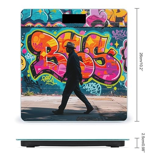 Colorful Graffiti Wall Scale for Body Weight Sturdy Tempered Glass Weighing Scales with LCD Display Accurate Digital Bathroom Scale Convenient Body Fat Smart Scales Easy Read