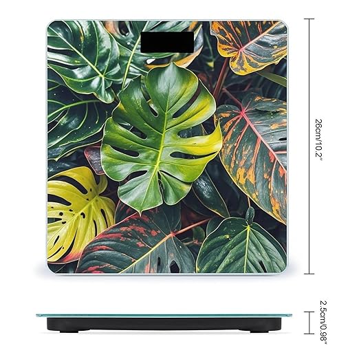 Colorful Tropical Leaves Pattern Scale for Body Weight Smart Scales Digital Bathroom Scale High Precision Weighing Scales with Large Display Weighing Machine for People