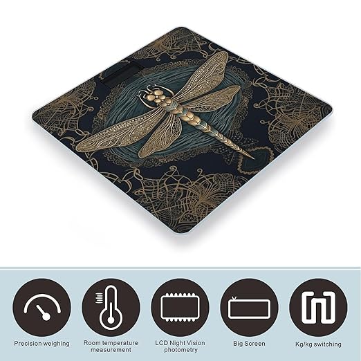 Dragonfly Bathroom Scale for Body Weight LCD Display Digital Bathroom Scale Tempered Glass Bathroom Weight Scales Fashion Smart Scales for Home Bedroom 400 Lb
