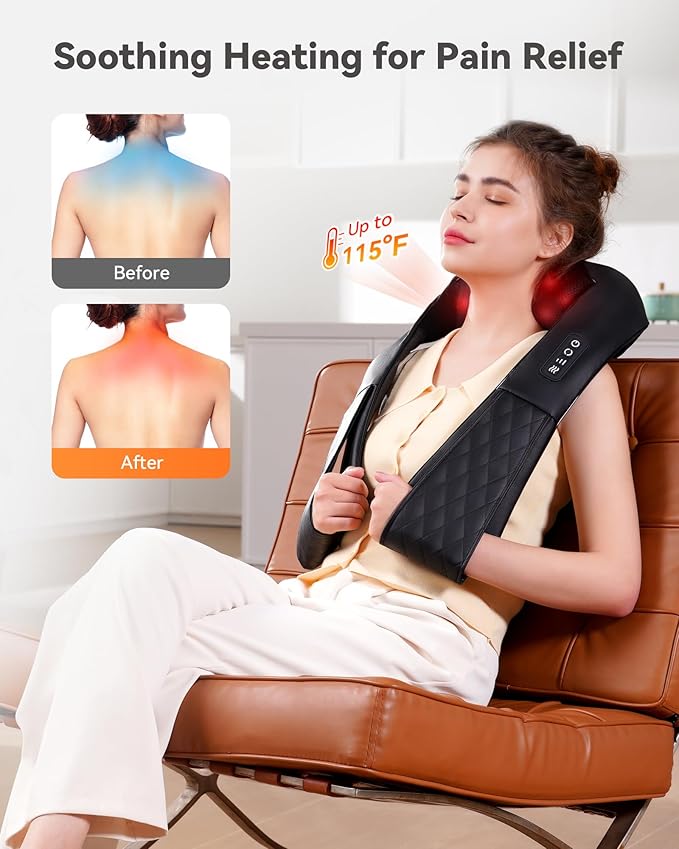 Shiatsu Neck &amp Back Massager with Heat Electric Deep Tissue 4D Kneading Massager for Muscle Whole Body Pain Relief Best Gifts for Women Men Mom Dad Fathers Day Mothers Day Christmas