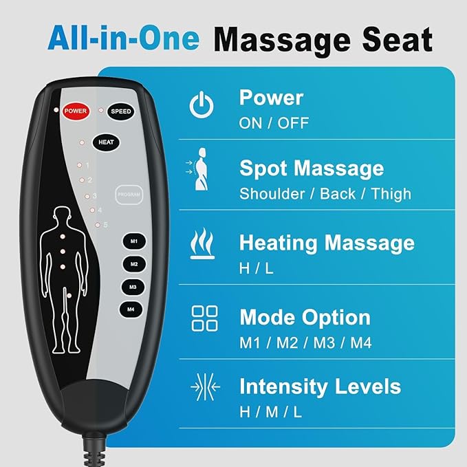 SLOTHMORE Back Massager with Heat Seat Massager for Full Back with 8 Vibrating Motors and 2 Heat Levels Massage Chair Pad with Lumbar Support Suitable for Office/Home/Gift