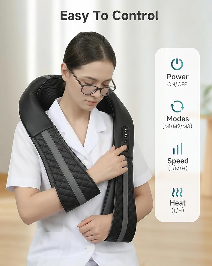 Snailax Cordless Neck Massager with Heat Rechargeable Shiatsu Neck Back Massager for Pain Relief Deep Tissue 4D Knead Shoulder Massager Pillow Gifts/Presents for Mom Dad Black