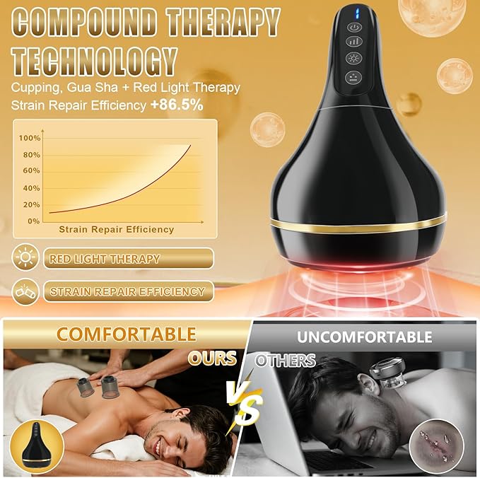 Upgrade 8-in-1 Cupping Kit for Massage Therapy【TOP.1 Germany Control System-100% Smart Massage】【Gua Sha +Red Light Therapy】【NO.1 Split Design】Cupping Set for Targeted Pain ReliefKnots (Black)