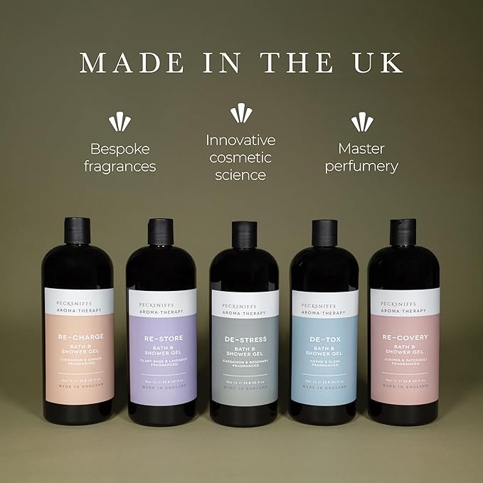 Pecksniff's Aroma:Therapy Re-Charge Shower Gel – Luxurious Moisturizing Bath &amp Body Cleanser 1000 ml/33.8 fl oz Bottle