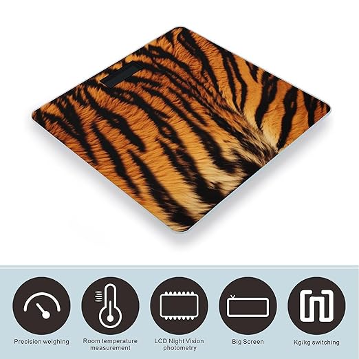 Tiger Striped Pattern Bathroom Scale for Body Weight LCD Display Digital Bathroom Scale Tempered Glass Bathroom Weight Scales Fashion Smart Scales for Home Bedroom 400 Lb