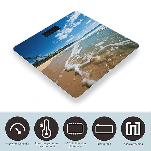 Clear Sky Wave Beach Digital Bathroom Scale for Body Weight Weighing Scale with Backlit LCD Display High Precision Measurements &amp Measures Weight Up to 180kg
