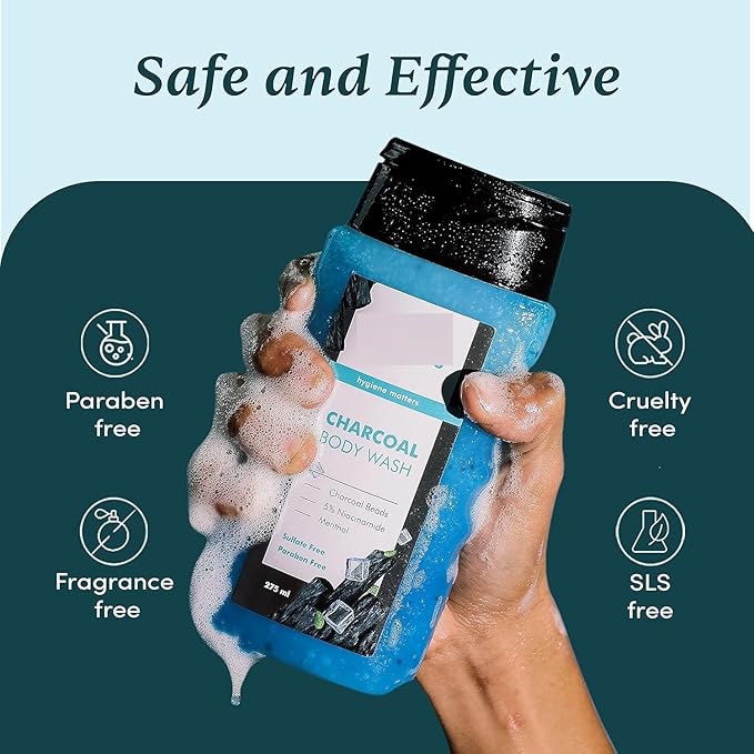 HK Charcoal &amp Menthol Body Wash | With Menthol 5% Niacinamide &amp Activated Charcoal Beads | For Instant Cooling Odor Protection &amp Improves Skin texture | 250ml