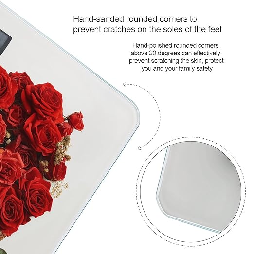 Heart Shape Made of Roses Scale for Body Weight Anti-Slip Tempered Glass Digital Bathroom Scales Clear LCD Display Weighing Scale Safe Rounded Corners Smart Scales